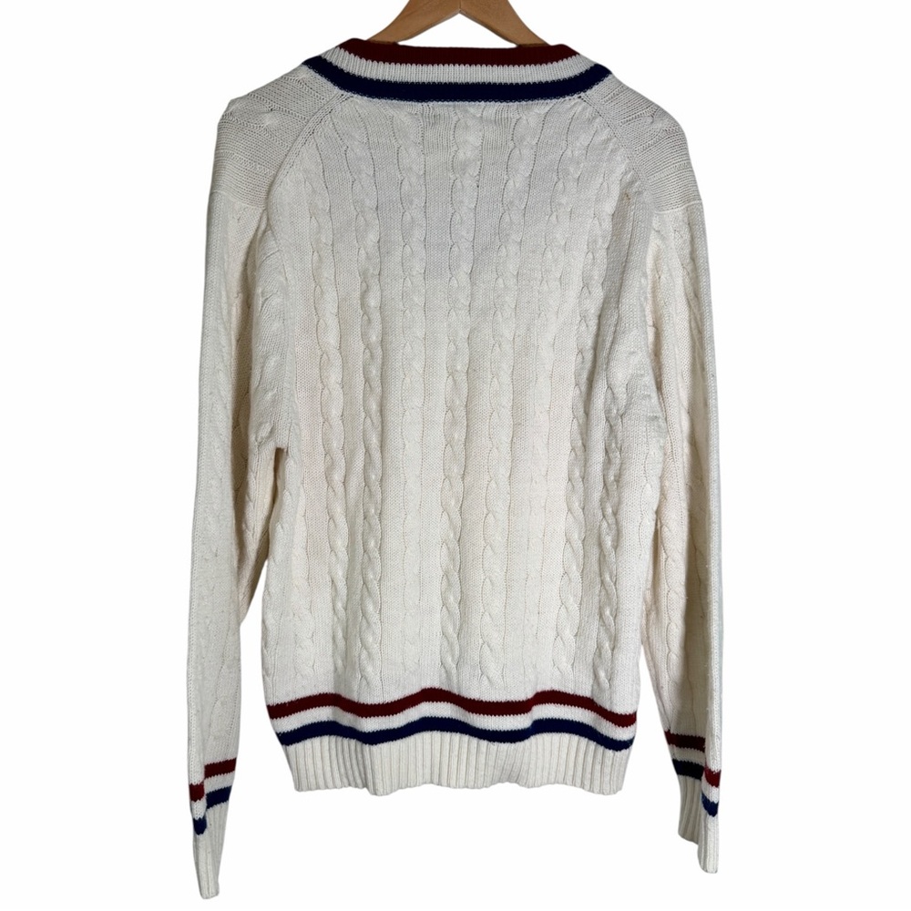 Vintage 70s Puritan Rod Laver Tenniswear Cable Knit Sweater Preppy‎ White XL - Picture 3 of 4